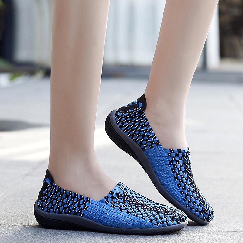 Summer Moccasin Beach Shoes Women Black Casual Weave Slip on Braided Blue Flats Sneakers Plus Size