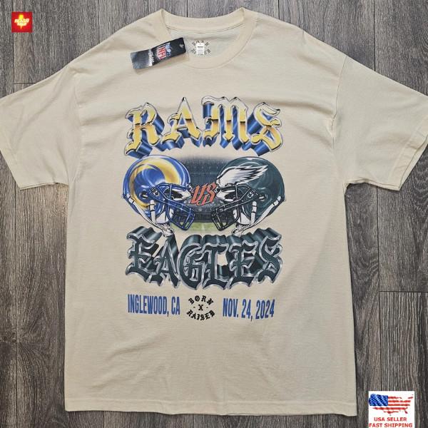Comfort Color Born X Raised LA Rams VS Eagles short sleeve Tee T-Shirt Cream Unisex T-Shirt XXXXL