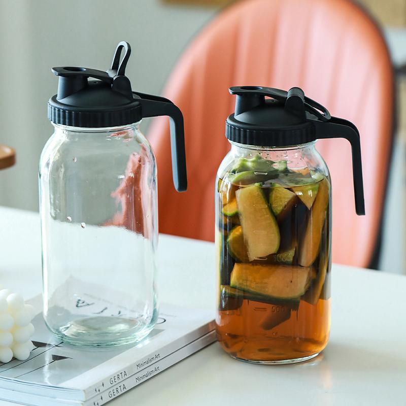 Glass Pitchers With Lid, 32/64 Oz Sun Tea Pitcher, Half Gallon Mason Jar Pitcher With Wide Mouth Airtight Lid
