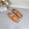 Johnature Zapatos planos poco profundos de cuero genuino con punta redonda y suela blanda, mocasines casuales de color sólido para mujer