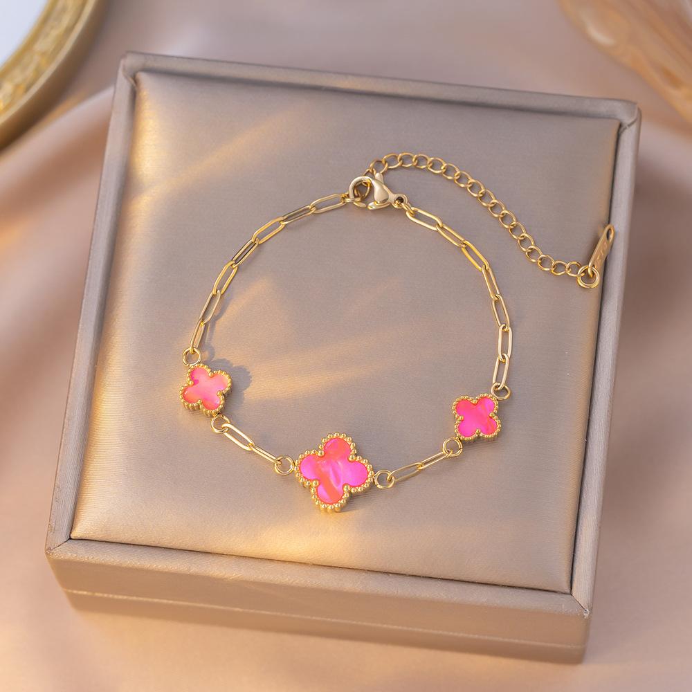 Light Luxury Non-fading Titanium Steel Four-leaf Clover Mother-of-pearl Five-flower Bracelet 18K Internet Celebrity Same Classic Bracelet