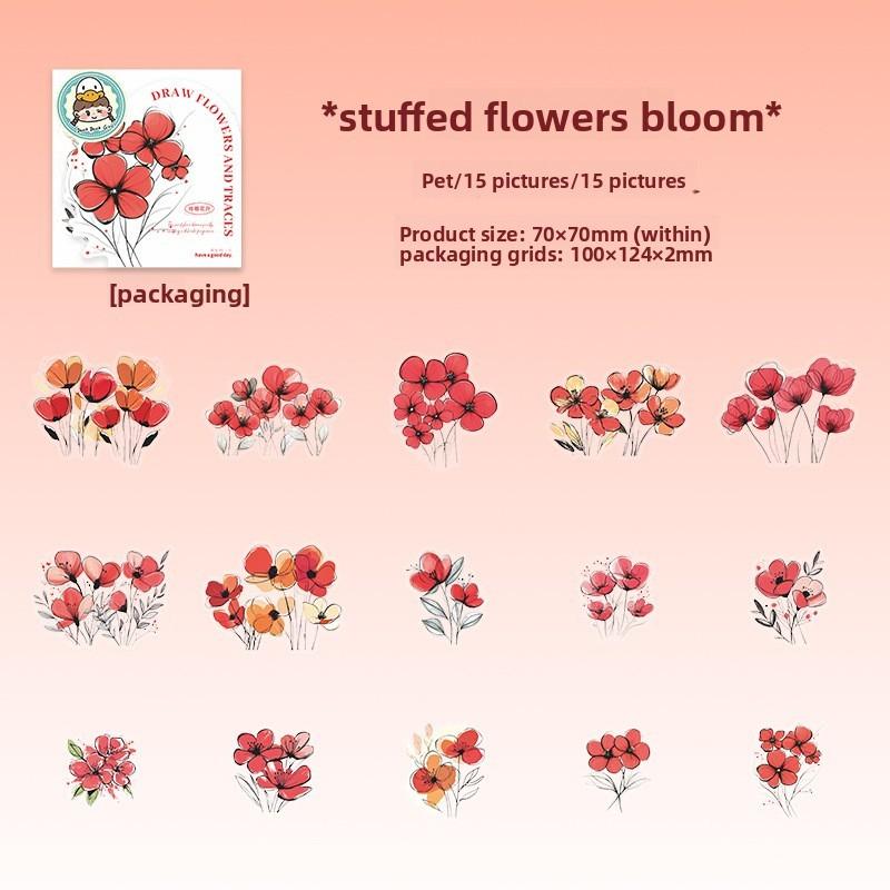 15pcs Flower Sticker Decorative Scrapbooking Junk Journaling DIY Card Making Scrapbook Materials Craft Daily Planner