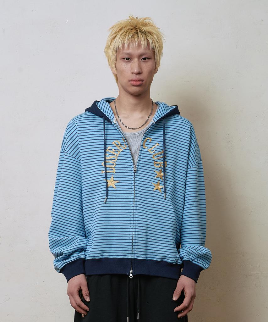 Losers Club Striped Two-Tone Two-Way Zip-Up Hoodie Sky Blue