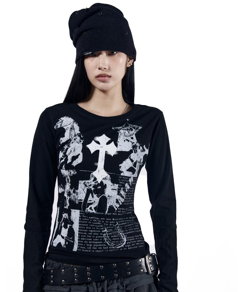 AAKAM Rhinestone Damaged Long Beanie (Black)