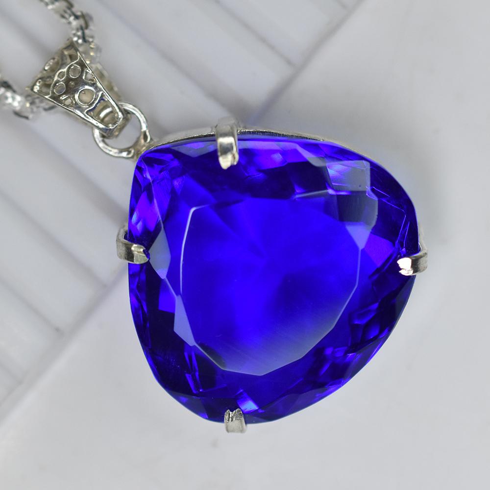

CERTIFIED 113.3 Ct Blue Tanzanite 925 Sterling Silver Gems Pendant Free Delivery MY-PD-113-NS 29.4 mm Approx.