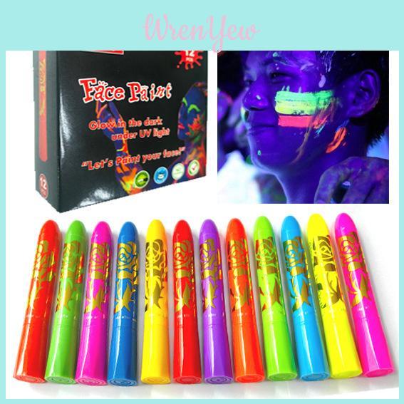 12pcs Noctilucent Human Body Painting Crayon Makeup Pigment For Halloween Costume Parties