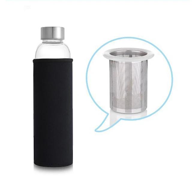 550ML High Temperature Resistant Glass Sport Water Bottle with Tea Infuser + Protective Bag Water Bottle Shaker Bottle Shaker