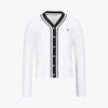 Fairliar Golf Ribbed Color Block V-Neck Cardigan (White)