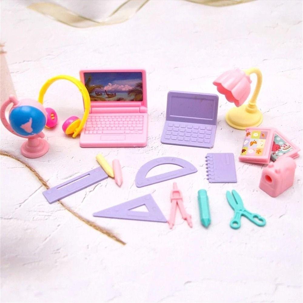 Mini Laptop Miniature School Supplies Ruler Globe Dollhouse Study Items Dollhouse Decor