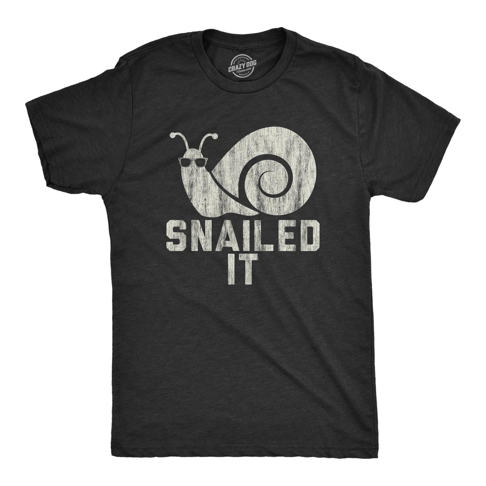 Mens Snailed It Shirt Funny Nailed It Snail Pun Sunglasses Sarcastic Novelty Tee M