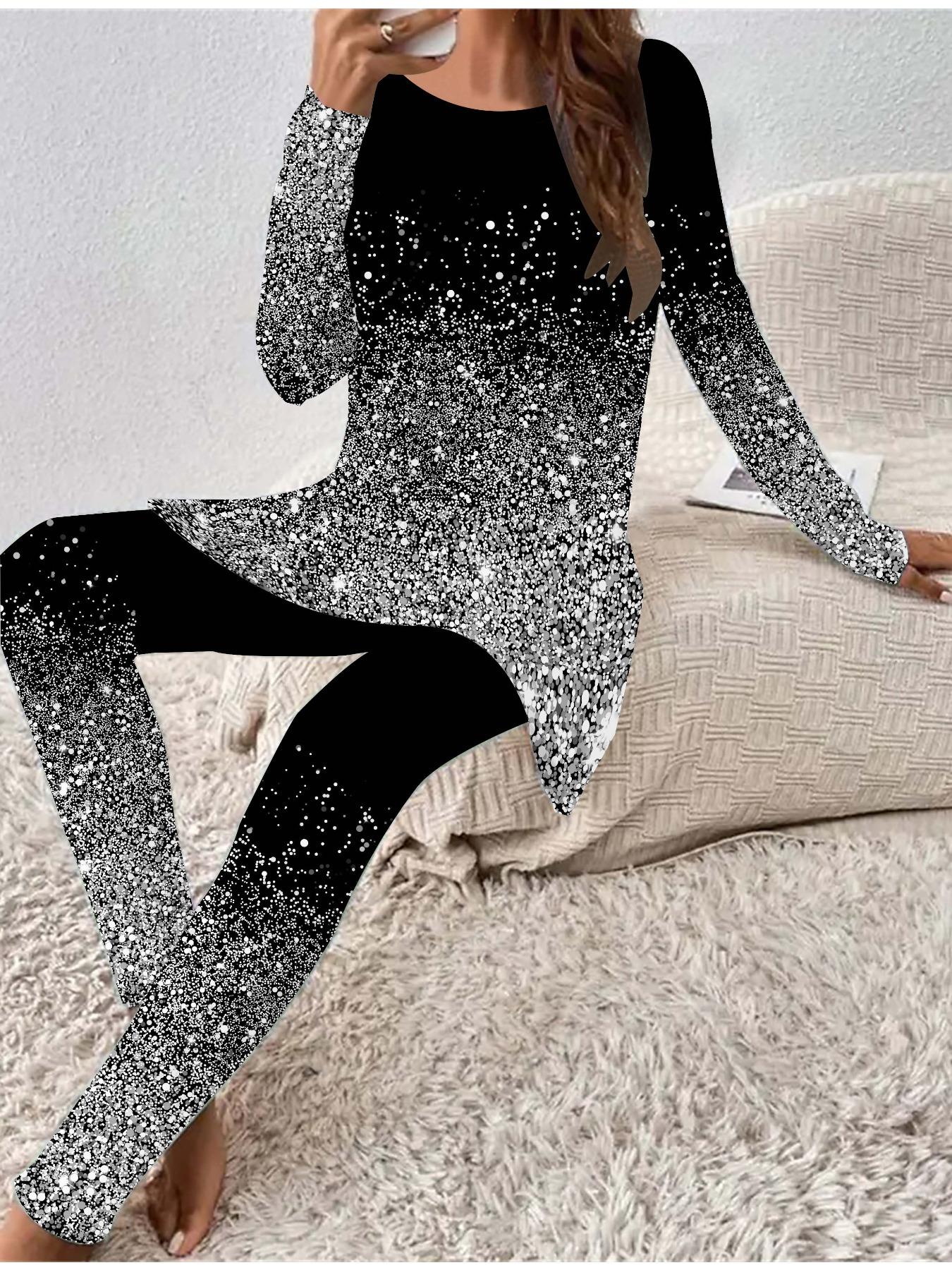 

Euro-American Fashion 3D Abstract Printed Women s Four-season Long-sleeved T-shirt + Long Pants Two-piece Set. Perfect Gift for New Year & Christmas 8XL сірий