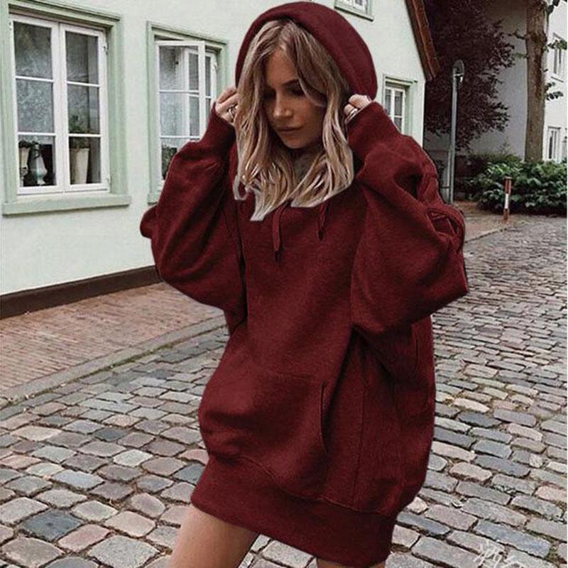 

SCIONE 2019 г-жа. Цвет с капюшоном с капюшоном Свободный толстый свитер с длинными рукавами Женщины XL бордовый