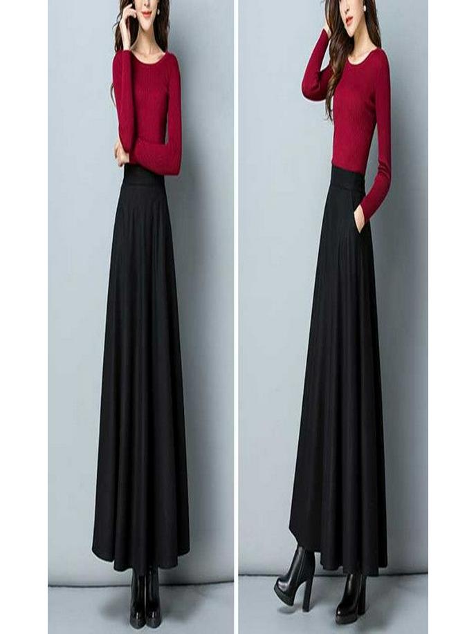 Four Seasons 2025 Women's High Waist A-Line Midi Skirt - Slimming Flare Design