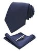 [Jemigins] Plain Navy Blue Silk Tie, Pocket Square, Business Suit Tie, Tie Pin, and Handkerchief Set