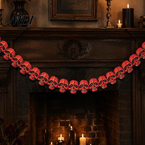 Halloween Party Decorations 10FT Garland, Spooky Skull Pumpkin Spider Hanging Paper Bunting Bat Decor Banner, Backdrop for Home, Wall, Fireplace Witch