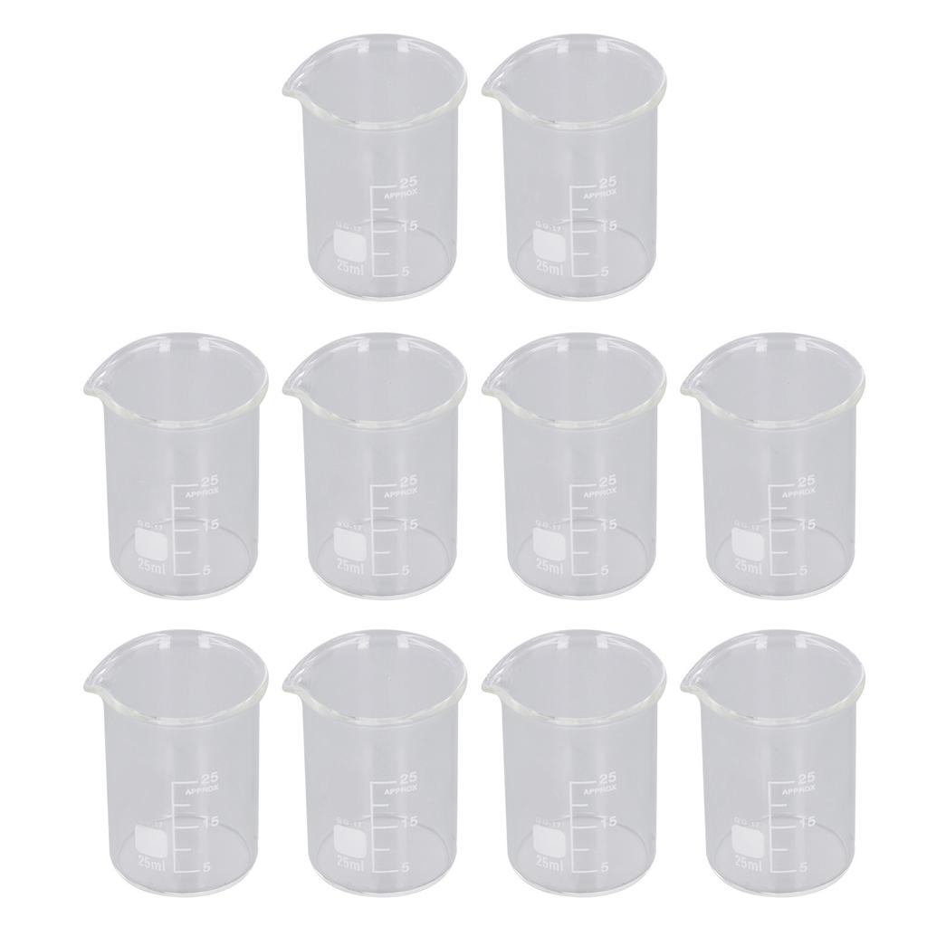 10PCS Glass Beaker Set Experiment Measuring Cup with Scale Teaching Equipment 25mL Capacity