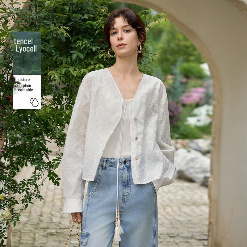 ELLE Women s Lyocell V-Neck Floral Blouse M кремовый цветочный
