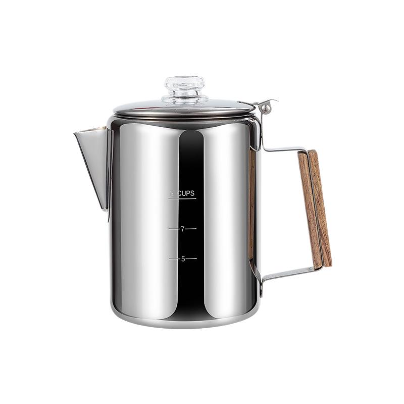 9-Cup American Style Stainless Steel Coffee Maker for Indoor/Outdoor Use - Convenient Camping Water Boiler
