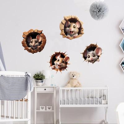 3D Cartoon Mouse & Cat Removable PVC Wall Sticker for Children's Room Decoration