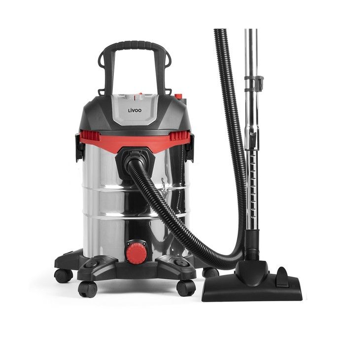 wet and dry vacuum cleaner - LIVOO - DOH124 - Stainless steel tank 23L - Flexible 1.8m - 5 multi-directional castors