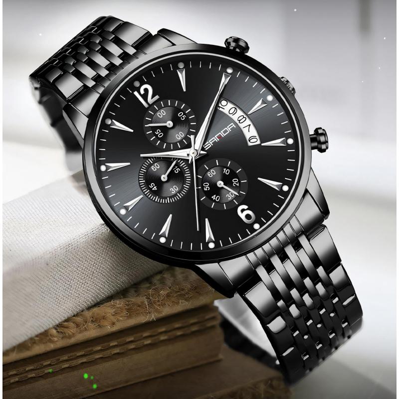 SANDA Fashion Men Chronograph Wristwatches Stainless Steel Waterproof Luminous Man Watch Date Quartz Business Men's Watches