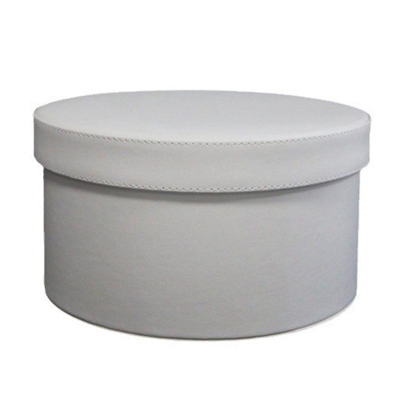 

Индивидуальная цветочная подарочная коробка ко Дню святого Валентина - круглая белая кожаная конструкция для подарков на свадьбу или для произведений искусства 23x23x12 cm