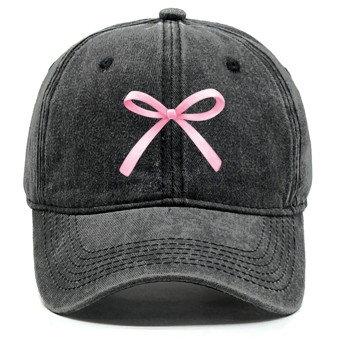 

Pink Bowknot Print Snapback Baseball Hat, Mesh Hat Simple Raw Brim Stylish Solid Color Snapback Sun Hat as the picture