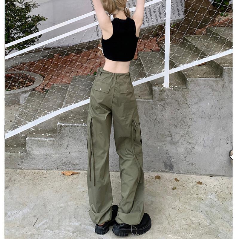 New Cargo Pants Women Retro Workwear Casual Straight Trousers Fashion Wide Leg Pockets Joggers Trousers Y2k Streetwear