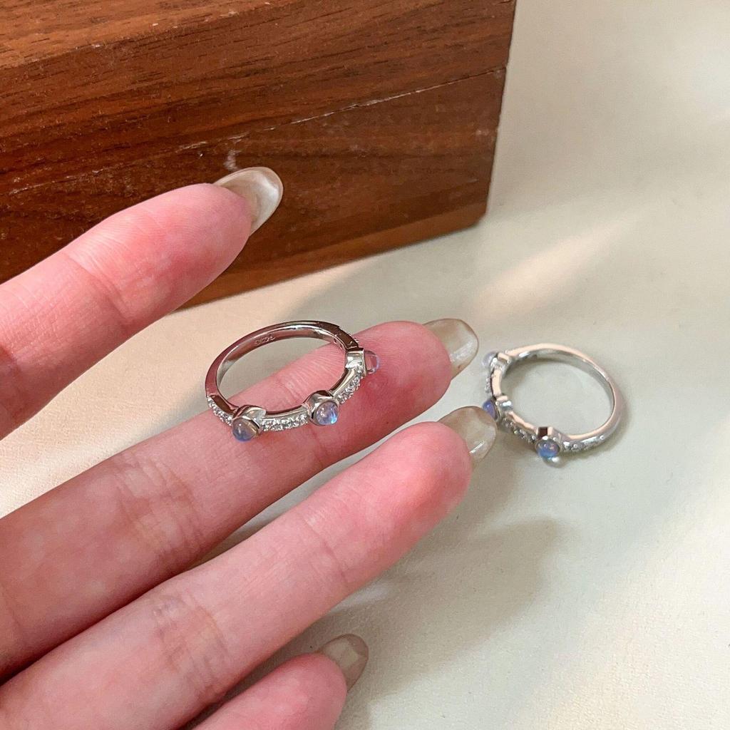Yinruitai S925 Sterling Silver Ocean Starry Sky Moonstone Diamond Ring