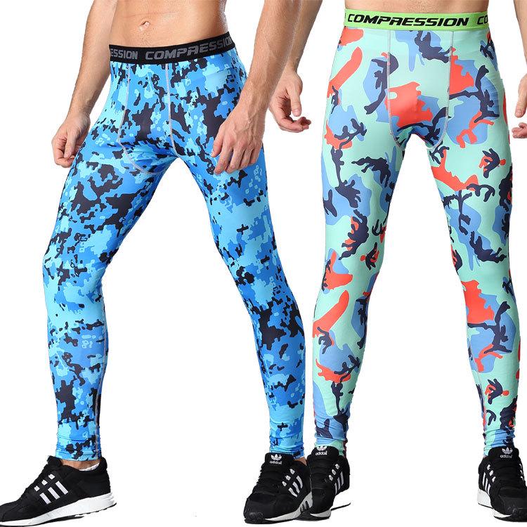 Pánské rychleschnoucí kompresní běžecké legíny s maskovacím vzorem