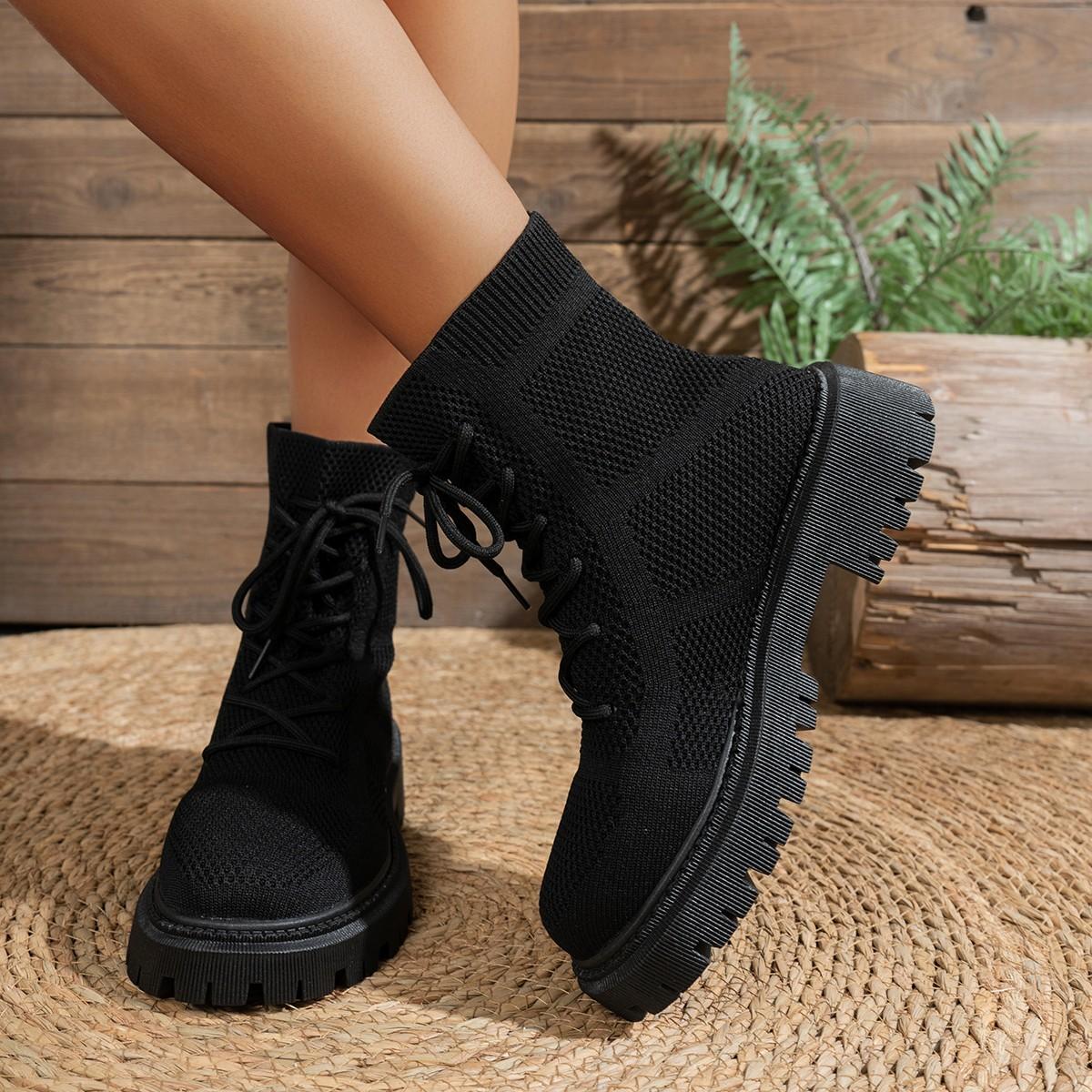 

Comfortable Sexy Elegant And Casual Women S Boots For Winter Fashionable New Round Toe Mesh Breathable Lace Up Riding Boots 36