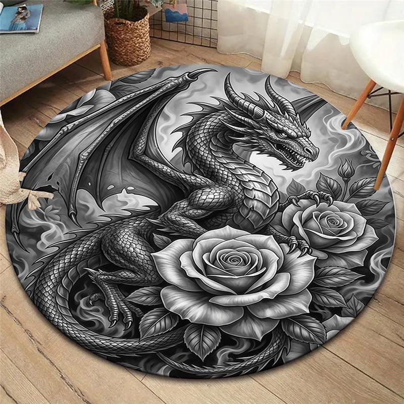 Sketch Medusa Whale Dragon Round Area Rug,Carpet Rug for Living Room Bedroom Sofa Playroom Decor,Non-slip Floor Mat
