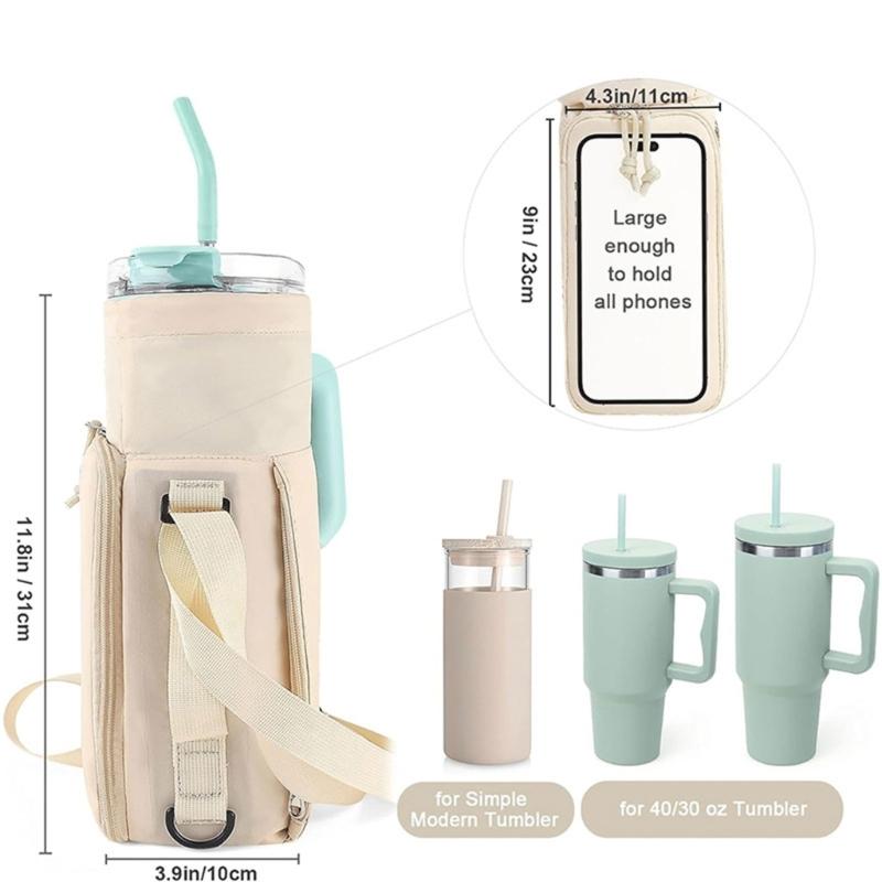 Magnetic Sleeve Pouch for Water Bottle Waterproof Detachable Strap Gym Bottle Bag with Multiple Storage Compartments