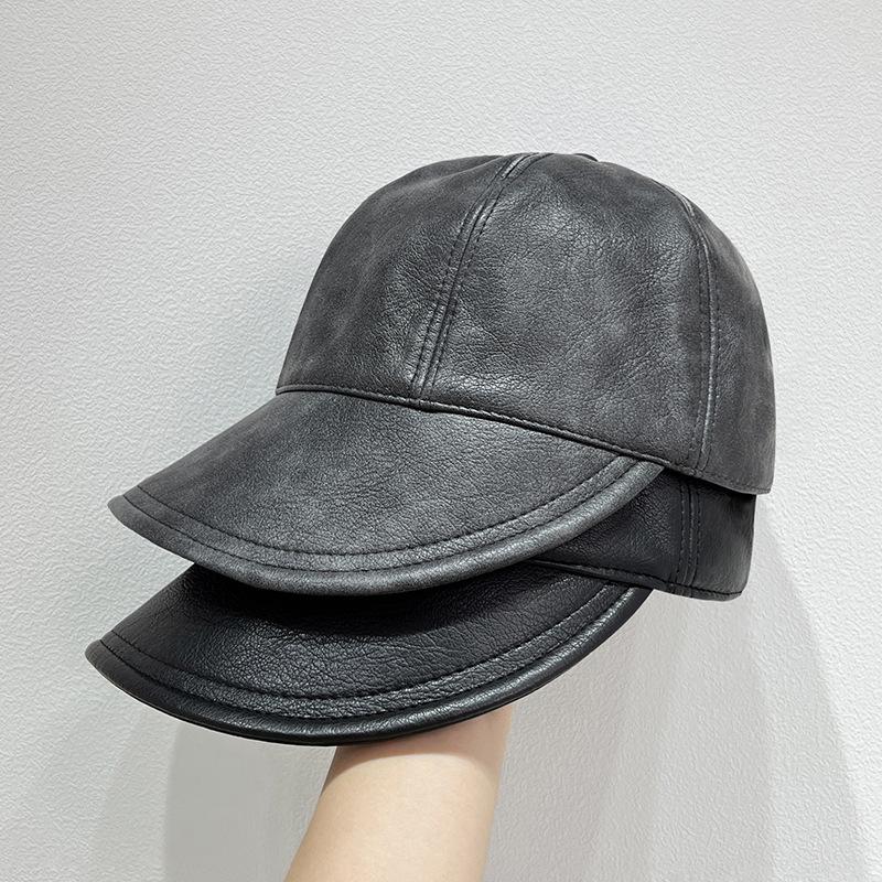 British Style Retro Fisherman Hat for Women Autumn and Winter PU Leather Versatile Duck Tongue Hat