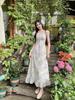 Lotus leaf edge floral chiffon slightly fat mm coffee break French feeling sweet floral dress women's seaside vacation style