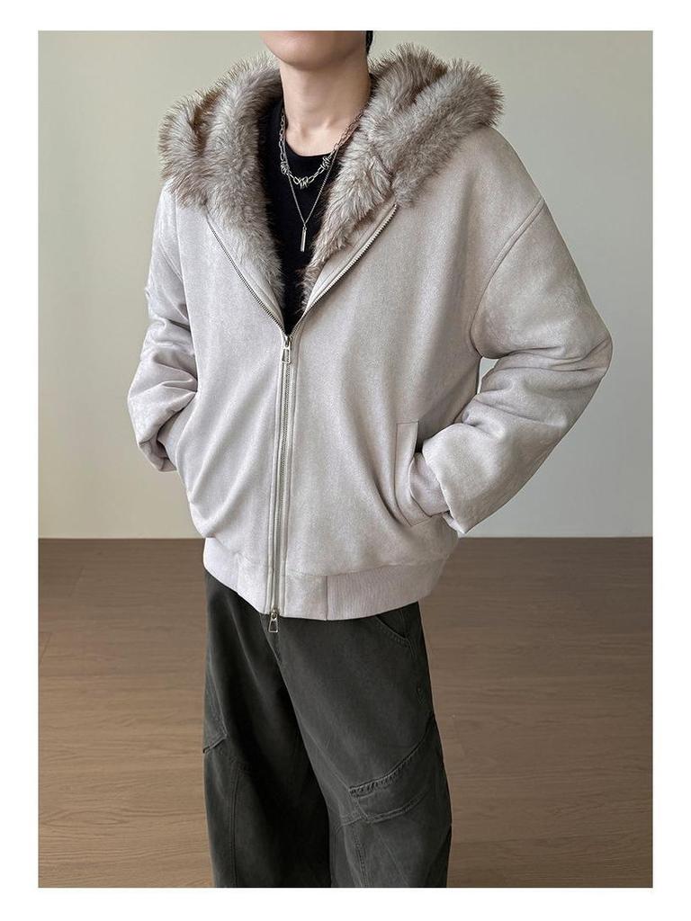 American Eagle Cat Ear Suede Fur Collar Jacket - Autumn/Winter Plus Velvet Short Outerwear