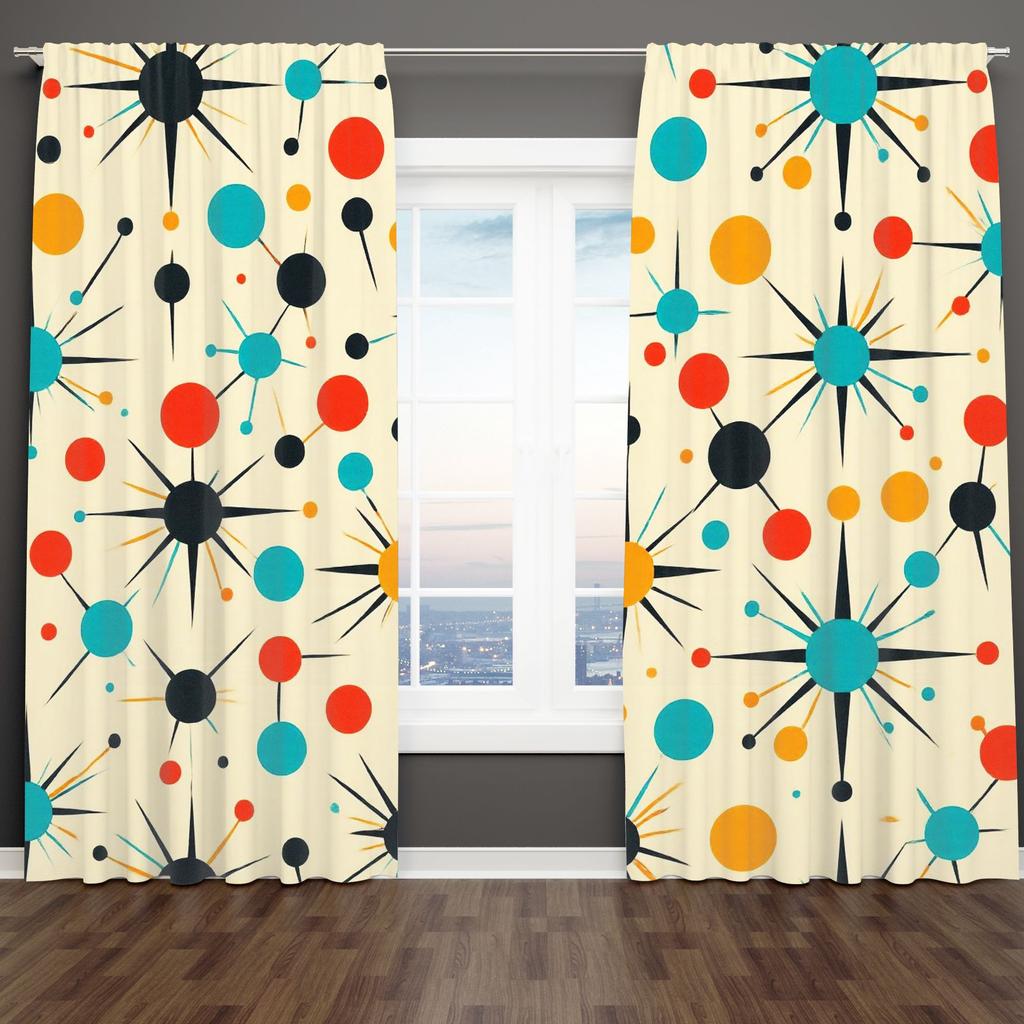 2pcs Curtains, A retro, mid-century modern abstract pattern Window Drapes for Bedroom Living Room Window Treatment