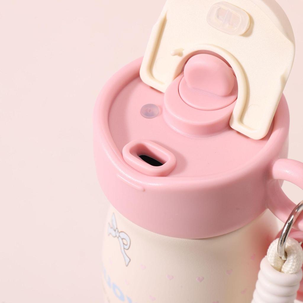 Sweet Cartoon Heart Thermos Cup with Lanyard – Portable Flip-Top Water Bottle for Students & Travel