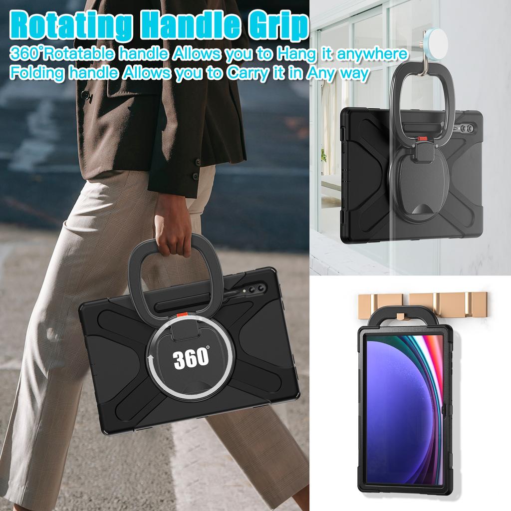 Heavy Duty Case for Galaxy Tab S10 S9 S8 Ultra 2024 2023 2022 14.6" SM-X920 X926B X910 X916B X900 X906B 360 Rotating Stand Cover