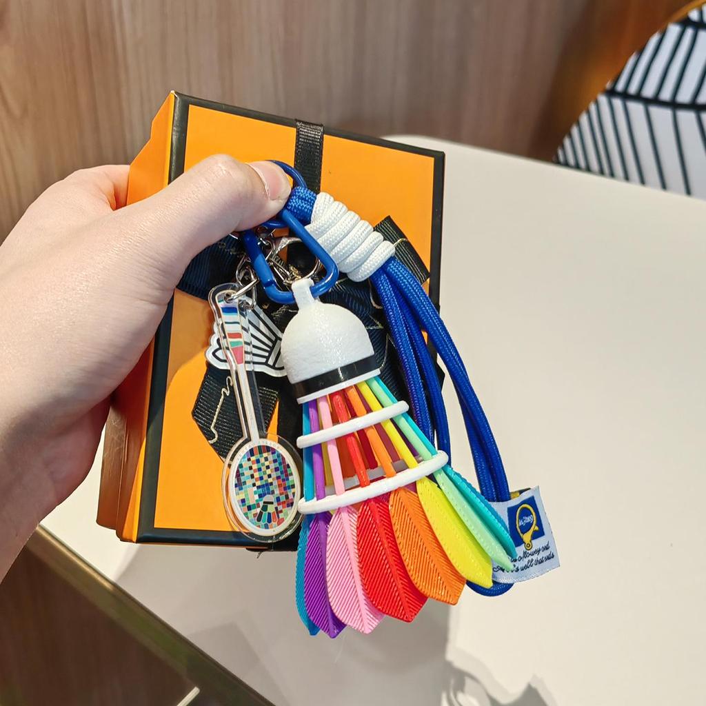 High-Value Rainbow Badminton Pendant Keychain: Creative Sports Backpack Decoration & Gift