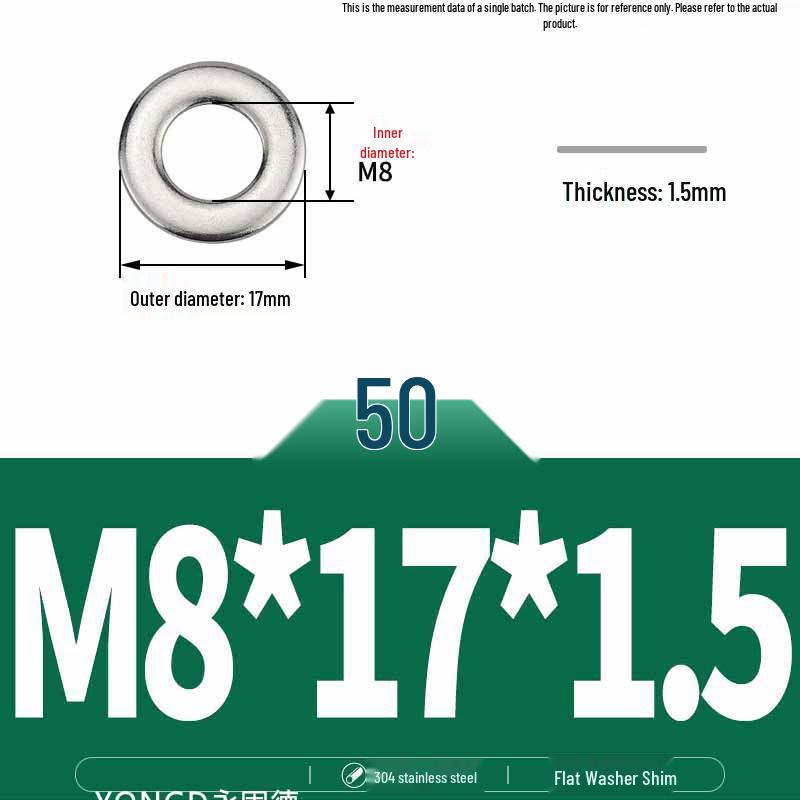 304 Stainless Steel Thickened Flat Washer / Ultra-thin Metal Gasket, Sizes M1.6-M10