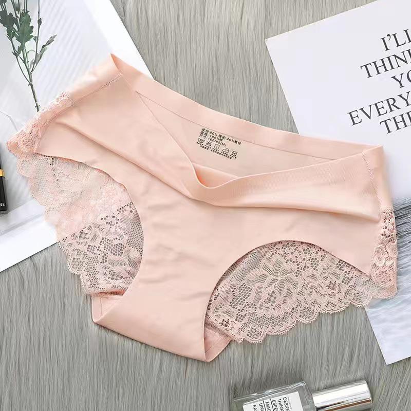 Women's Ultra-Thin Ice Silk Lace Mid-Waist Panties - Seamless, Breathable, Cotton Crotch, Plus Size, Sexy, Skin-Friendly Triangle Design