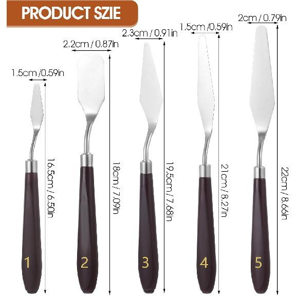 5PCS Cake Cream Spatula, Stainless Steel Icing Frosting Spatula for Cake Decorating, Art Painting Baking Pastry Tool for Fondant Chocolate Cream