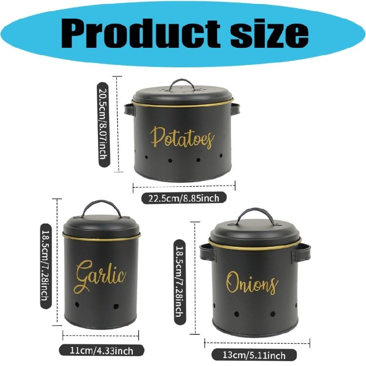 3 Pezzi Contenitori per Patate, Cipolle, Aglio Barattoli Metallici con Coperchio Contenitore per Verdure da Cucina Per la Conservazione degli Alimenti