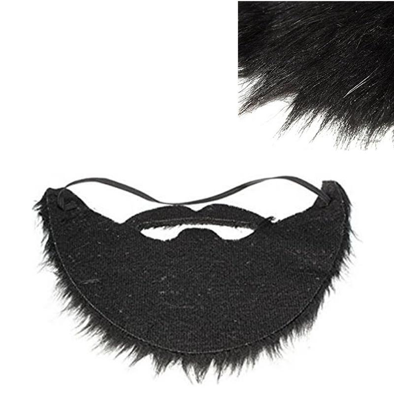 Black Fake Beard & Mustache Set - Unisex Costume Facial Hair for Halloween, Parties, Disguise Games & Pobooth Props