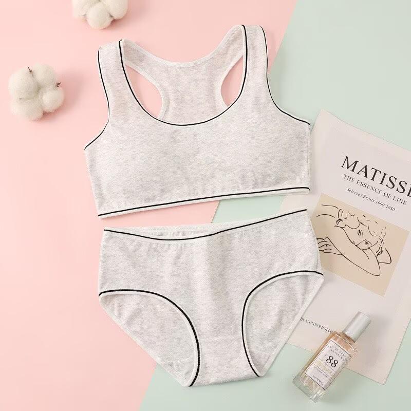 Teen Girls' Wireless Cotton Bra Set Puberty Training Camisole Sports Bra for Junior High Students