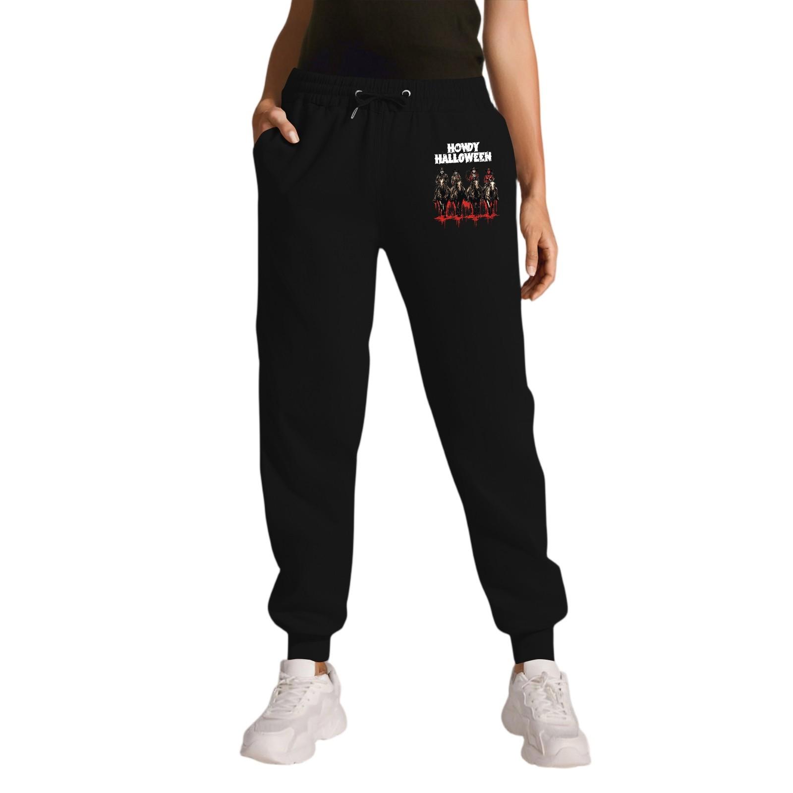 

Женские спортивные брюки с принтом Хэллоуина, карманами на кулиске, повседневные рабочие брюки XL чёрный