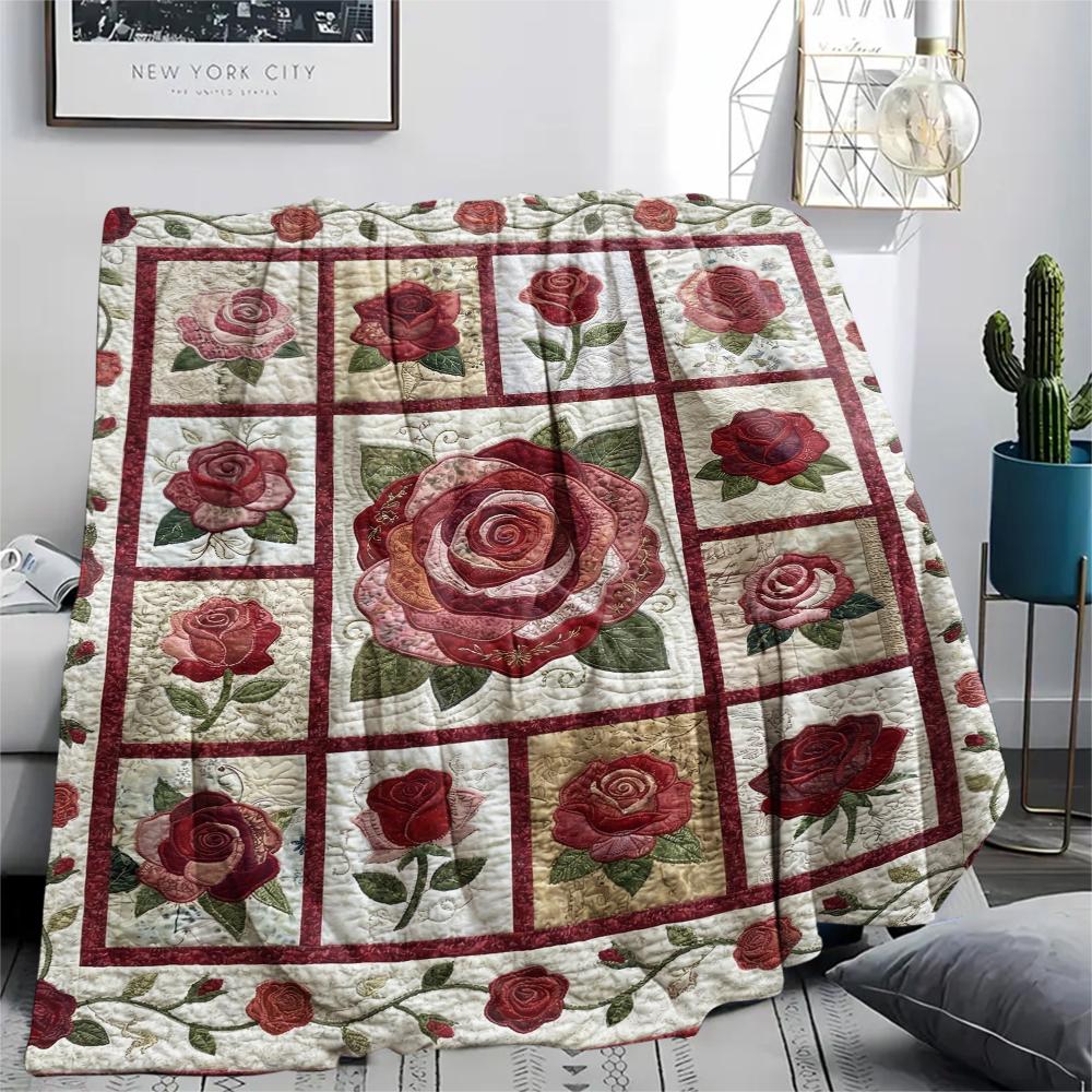 Rose Flower Print Flannel Blanket, High quality Comfortable for All Seasons, Home Decor, Warmth and Comfort, Perfect for Christmas Gifts101