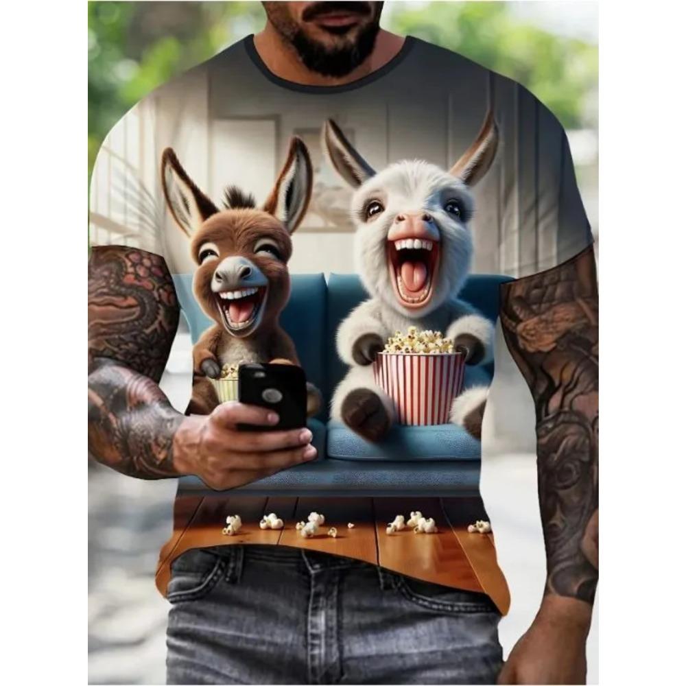Interesting Small Animals Summer T-shirt 3D Printed Short Sleeved Fashionable Comfortable Soft Breathable Large Loose Man T-shirt