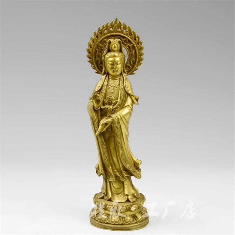 Bodhisattva Süsü Bakır Ev Mağazası Masaüstü Buda Heykeli Pirinç Ayakta Durma Ejderha Guanyin Bodhisat
